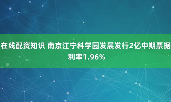 在线配资知识 南京江宁科学园发展发行2亿中期票据 利率1.96%